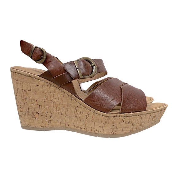 Born Shoes - Born Womens Emmy Quarter Strappy Cork Wedge Sandals Leather Platform EUC